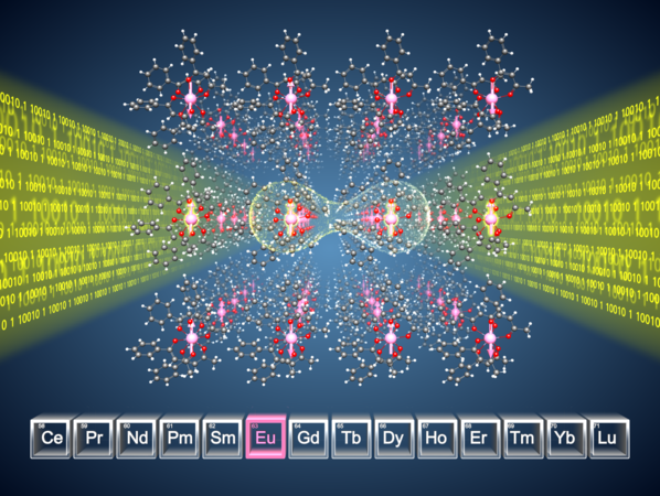 Illustration représentant un ordinateur quantique utilisant un cristal moléculaire d'europium. © Christian Grupe