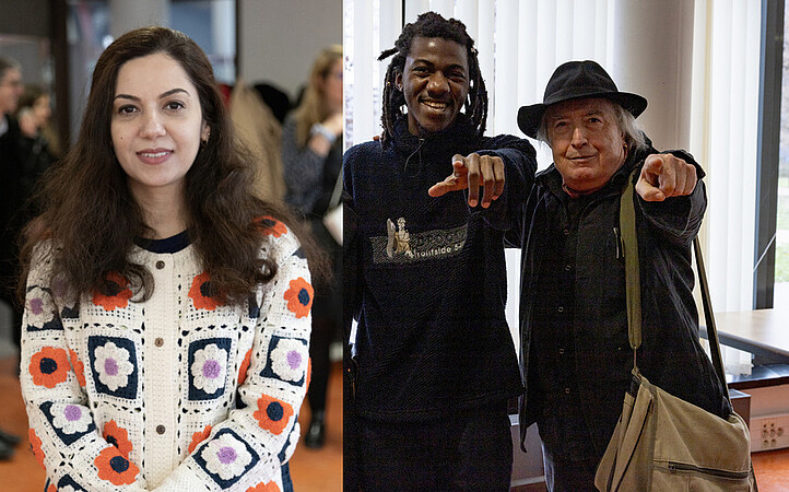 Roja Chamankar, Jean D'Amérique et Serge Pey sont les premiers auteurs présents à Strasbourg, pour l'Académie des écrivain·es, lancée jeudi 21 novembre. © Catherine Schröder / Unistra