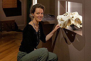 Dans les salles totems, les moulages d’animaux sont manipulables : « Ils ont été d’abord pensés pour les personnes déficientes visuel, mais les autres visiteurs s'en saisiront aussi certainement », explique Camille. © Catherine Schröder / Unistra