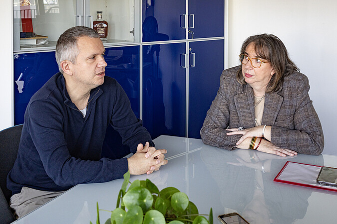 Yann Gaudeau, vice-président Finances et moyens, et Frédérique Berrod, présidente de l'Université de Strasbourg. © Catherine Schröder / Unistra