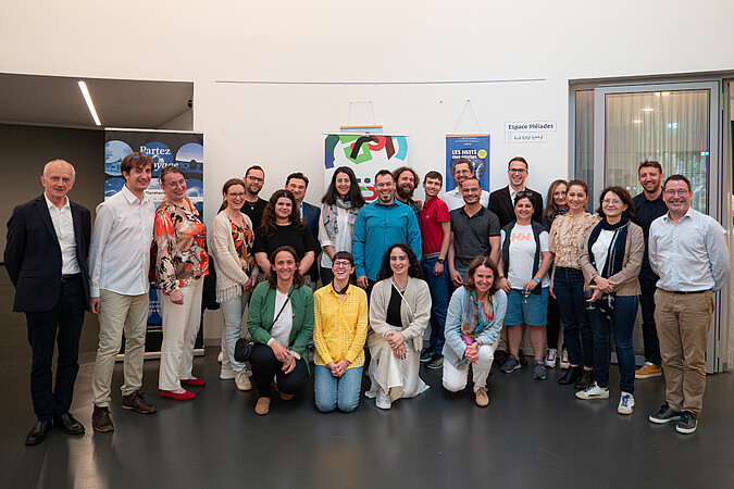 Les participants aux Open Science Days lors de la visite du Planétarium, en présence de Michel Deneken, président de l'Université de Strasbourg et de ses vice-présidents Frédérique Berrod et Jean-Marc Planeix (également coordinateur stratégique de l'alliance EPICUR). © Maxime Lantz