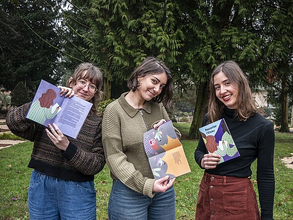 Les membres du projet « Raconter l’Elsau » : Alexiane Magnin, Sarah Bordel et Charlotte Joumier (de g. à dr.). ©Jérémy Waterkeyn