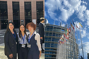 Louison Dross (à droite), avec deux camarades participant à l'EuropaMUN, Lilou Iossif-Jeanvoine et Julie Hitier. © Documents remis