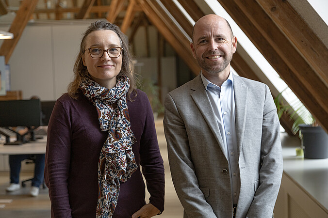 Valérie Lamour, vice-présidente déléguée secteur Vie et santé à l’Unistra, et Éric Simon, délégué régional Est de l’Inserm. ©C.Schröder/Unistra