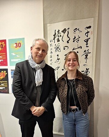 Michel de Mathelin, vice-président Stratégie et innovation de l’Université de Strasbourg et Jeanne Findeli ingénieure développement partenarial ENACT. © Marmadan