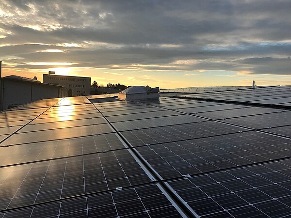 Panneaux solaires photovoltaïques installés en décembre 2018 par la Fesa Energie Geno sur le toit de l’entreprise Duseba à Weisweil, en Allemagne. Crédit Fesa Energie Geno