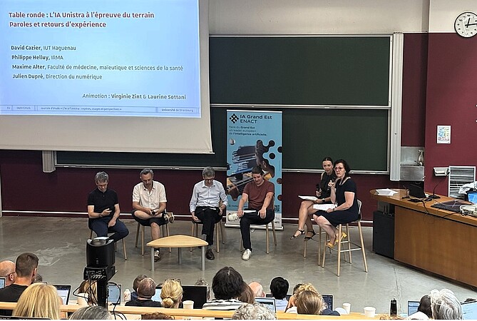 Une table ronde animée par Virginie Zint et Laurine Sottani, coordinatrice et cheffe de projets IA à la Direction du numérique, a permis de proposer des retours d’expérience. ©MR